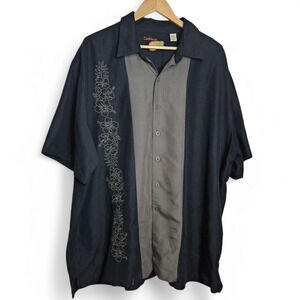Caribbean Men's Button-Down Rayon Blend Hibiscus Embroidered Shirt Size XXL